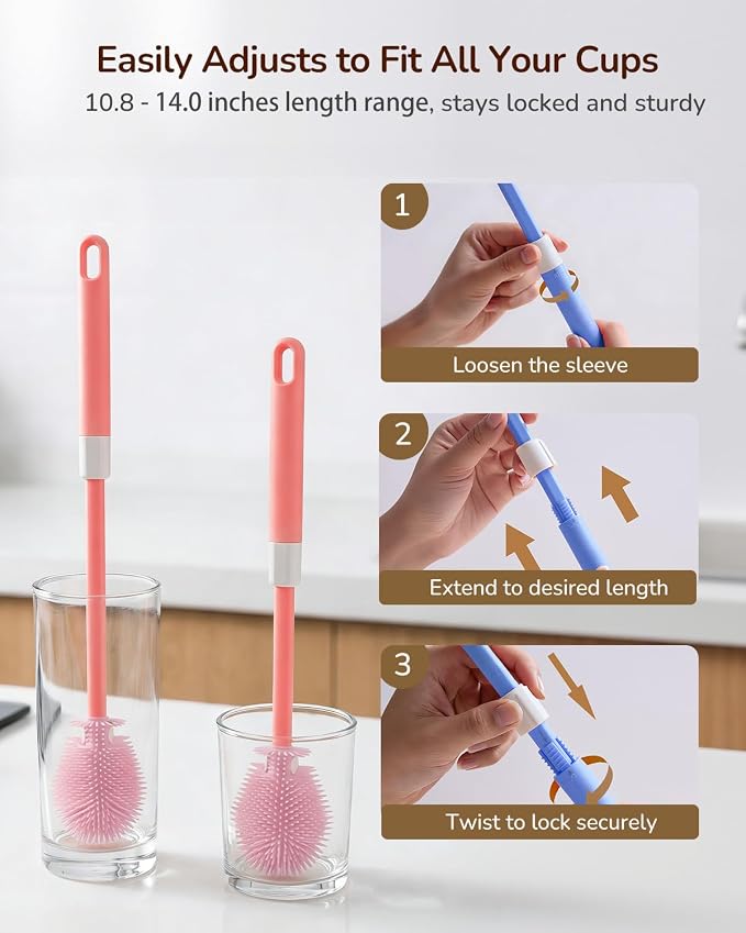 Extendable Bottle Brush with Straw Cleaner Brush, 10.8 to 14 Inches Adjustable - Image 4