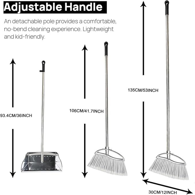 Outdoor Broom and Dustpan Comb Set, Heavy Duty Stainless Steel Metal Dust Pan - Image 2