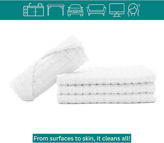Looperry White Terry Cloth Rags 16"x19" Inches Ribbed - Image 3