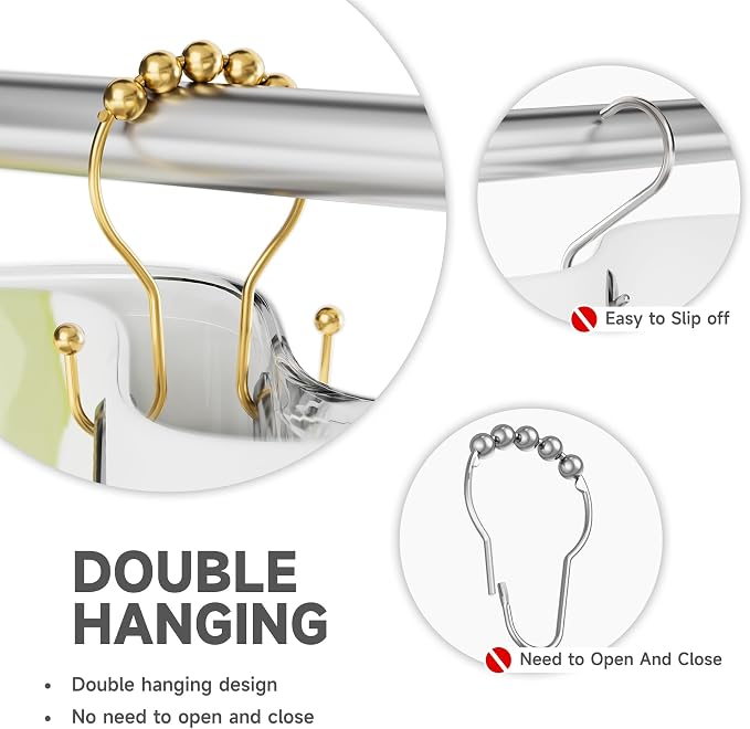Shower Curtain Hooks, Shower Curtain Rings Rust Proof Double Hook Shower - Image 3