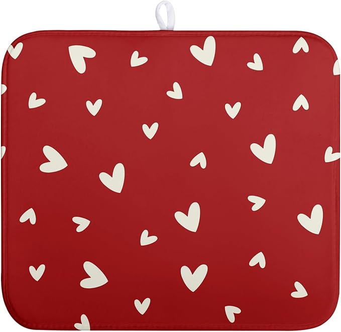 Valentine's Day Love Heart Dish Drying Mat by Wnoesat
