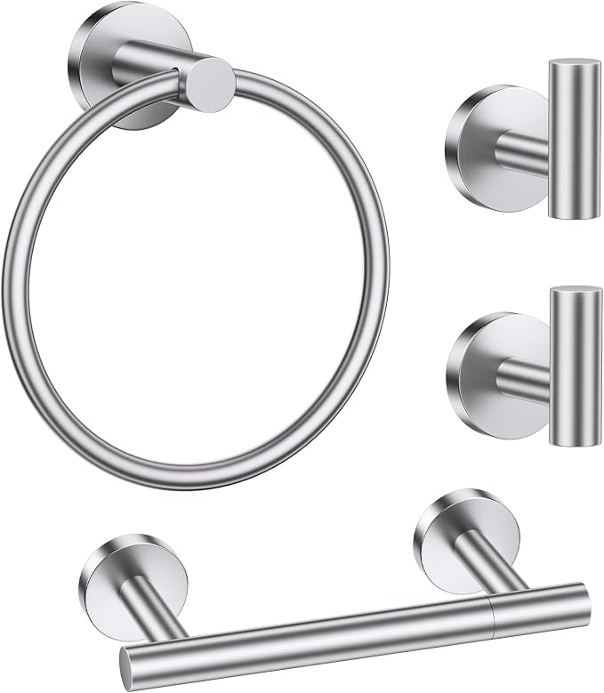 Brushed Nickel Bathroom Hardware Set, 4-Piece Towel Holder Set Include Double by LairuierBathroomHardwareSet