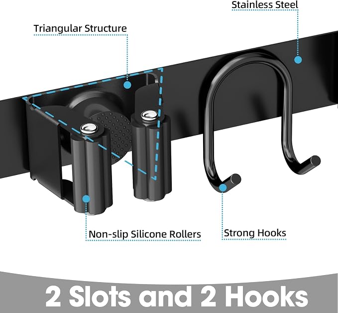 Broom Holder Wall Mount, Stainless Steel Mop and Broom Organizer, Broom Hanger - Image 5
