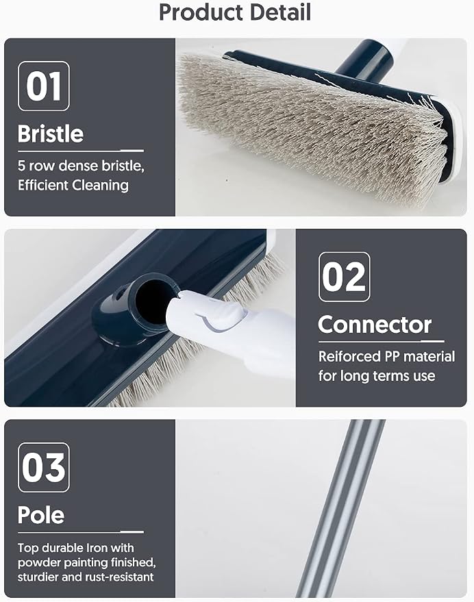 Floor Scrubber with Long Handle, 2 in 1 Scrubbing Brush Stiff Bristle Shower - Image 5