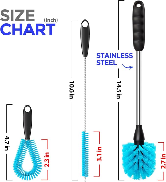 Holikme 4 Pack Bottle Brush Set, 14.5" Long Handle Stainless Steel Bottle - Image 6
