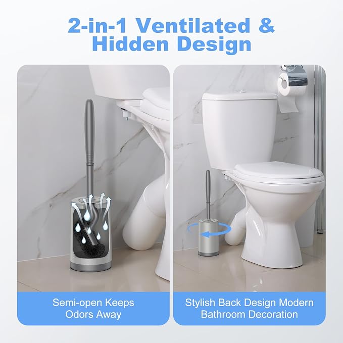 HAMITOR Toilet Bowl Brush Holder Set: Curved Design - Image 5