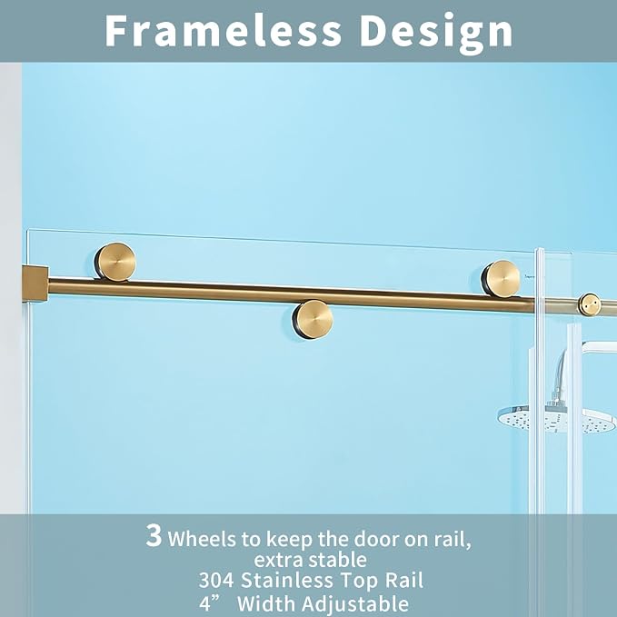 56-60" W x 76" H Frameless Sliding Shower Door, Frameless Shower Door, Shower - Image 9