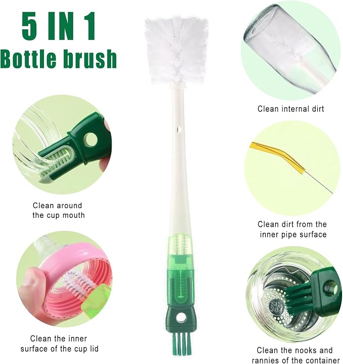 Water Bottle Cleaner Brush, 5-in-1 Bottle Scrubber Brush - Image 3