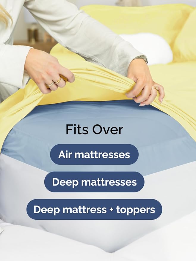 Extra Deep Full Fitted Sheet - Hotel Luxury Single Fitted Sheet Only - Easily Fits 18 inch to 24 inch Mattress - Ultra Soft, Wrinkle Free w/Extra Deep Pockets - Easy-Care, Breathable & Comfy - Yellow
