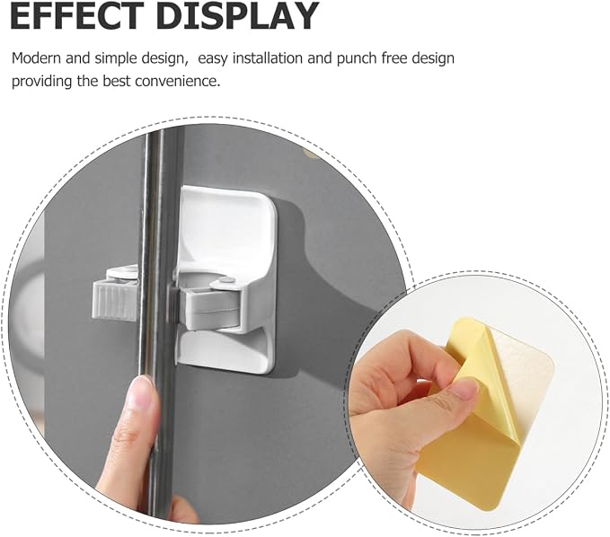 Amosfun 4pcs Broom Holder Wall Mount Mop Grippers Self Adhesive No-Drill Mop - Image 5