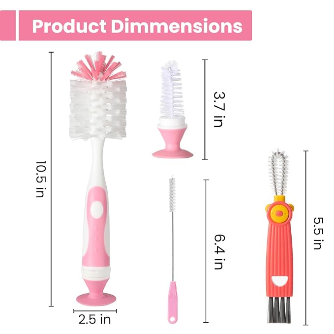 4-in-1 Baby Bottle Brush Set, Including Nylon Bottle Brush, Nipple Brushes - Image 2