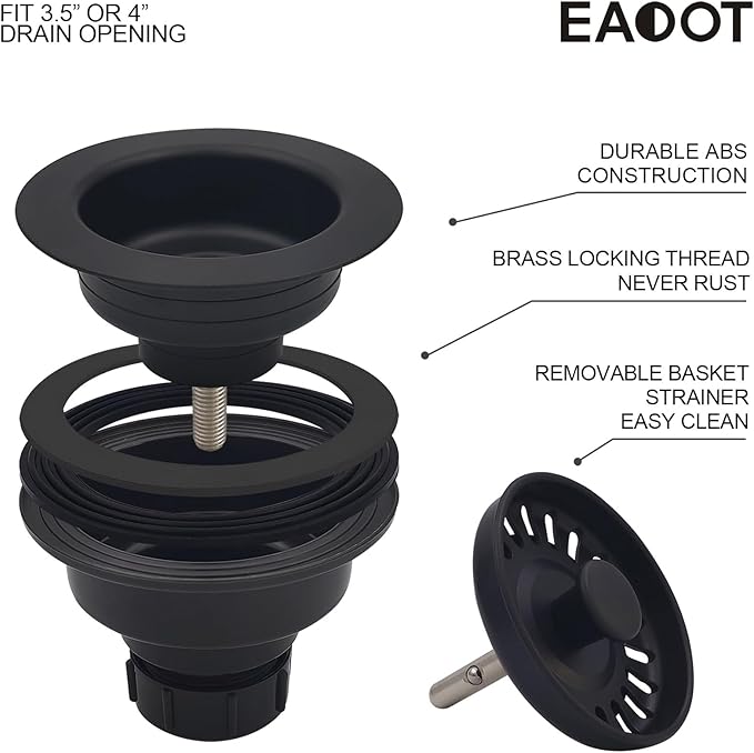 3-1/2 Inch Polymer Black Sink Drain Assembly - Image 5