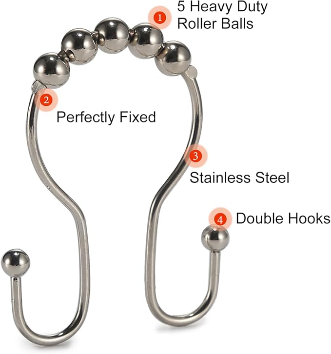 Goowin Shower Curtain Hooks, Stainless Steel Shower Curtain Hangers, Double - Image 4