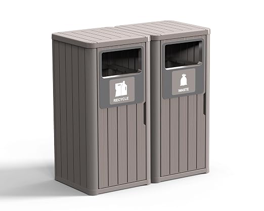 ROJIK 35" Tall Outdoor Trash Can, Weatherproof Resin Garbage Indoor Durable by ROJIK