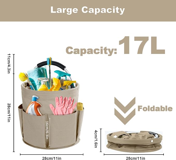 Cleaning Caddy with Handle, Cleaning Products Organiser, 17L Foldable Storage - Image 2
