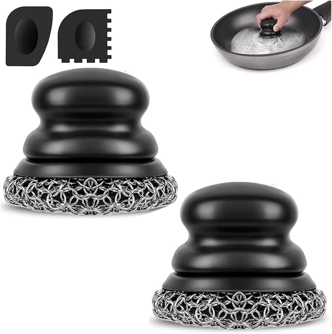 Onewly Cast Iron Scrubber and and Scraper, Chain Mail Scrubber by Onewly