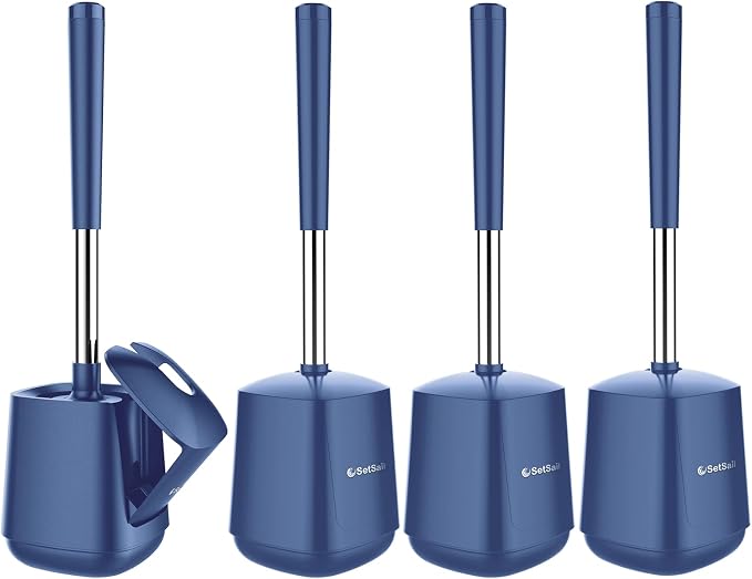 SetSail Toilet Brush and Holder 4 Pack, Self Closing Lid Toilet Bowl Brushes by SetSail
