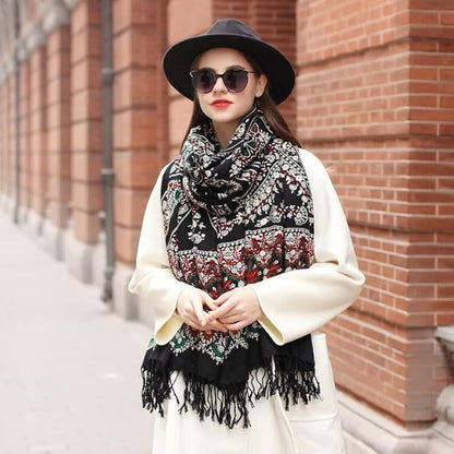 DANA XU 100% Merino Wool Extra Large Pashmina Blanket Travel Scarf Cashmere Wrap for Women Fall Winter Oversize Shawl Floral