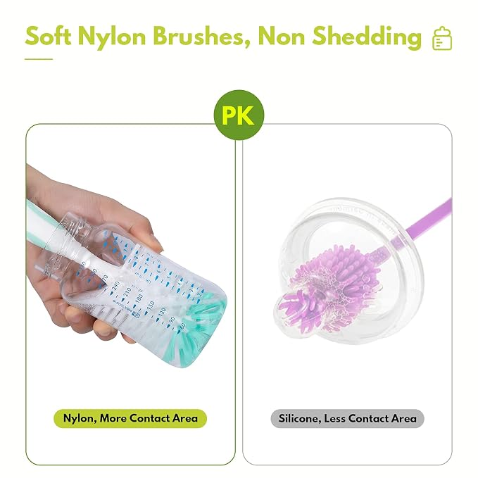 Baby Bottle Brush with One Base Hidden Nylon Nipple Cleaner, Bottle Brush with - Image 5