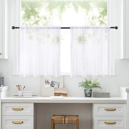 MIULEE 2 Panels Kitchen Tiers Half Window Sheer Curtains Rod Pocket Voile Drapes for Kitchen Bathroom Small Windows 54 by 24 Inch White