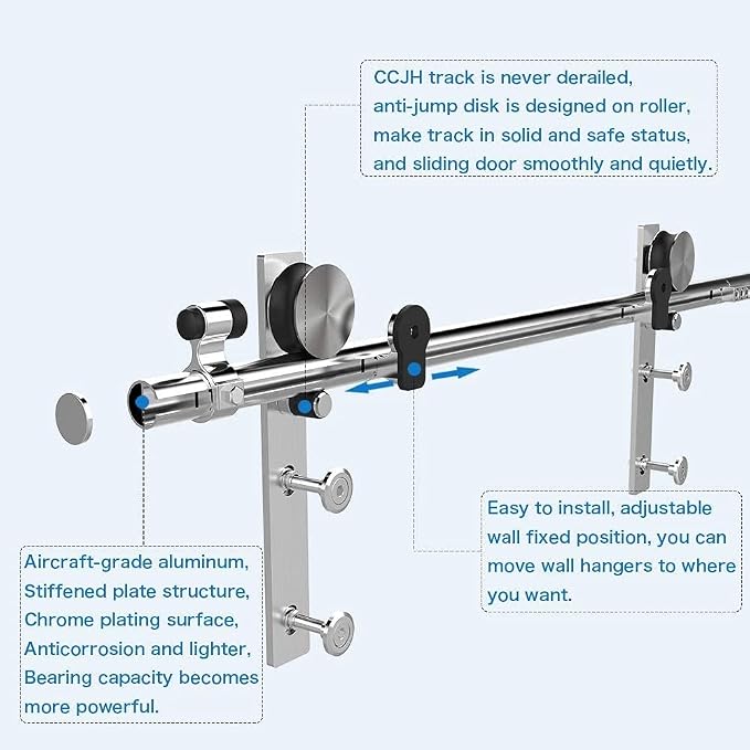 CCJH Stainless Sliding Barn Door Hardware Kit 6ft Heavy Duty - Image 4