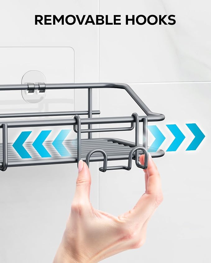 Nieifi Shower Caddy Shelf with Hooks Storage Rack Organizer Adhesive Stainless - Image 5