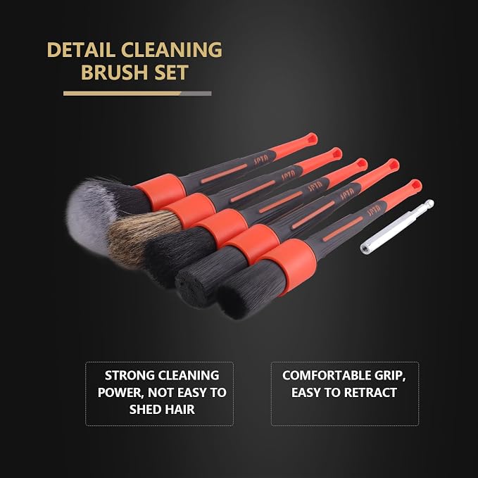 SPTA Car Detailing Brush Set, 5 Pack V2.0 Soft Boar Hair Auto Detail Brush Kit - Image 2