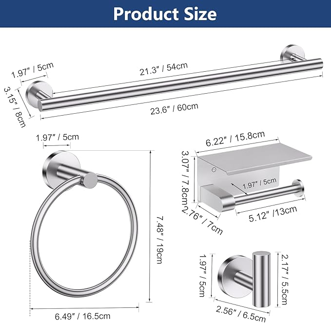 TQKAG 5 Piece Bathroom Towel Bar Holder Sets Brushed Nickel Bathroom Hardware - Image 7