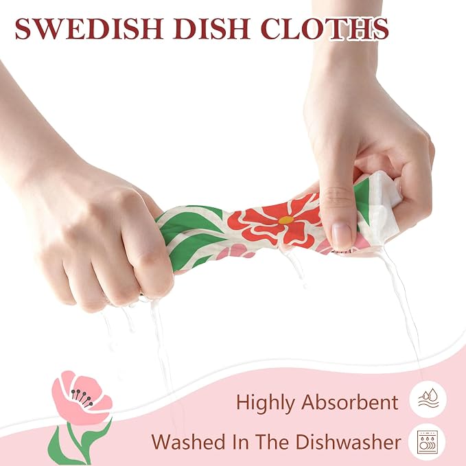 5 Pack Mixed Colorful Blossoms Flower Swedish Kitchen Dishcloths Dish Towels - Image 5