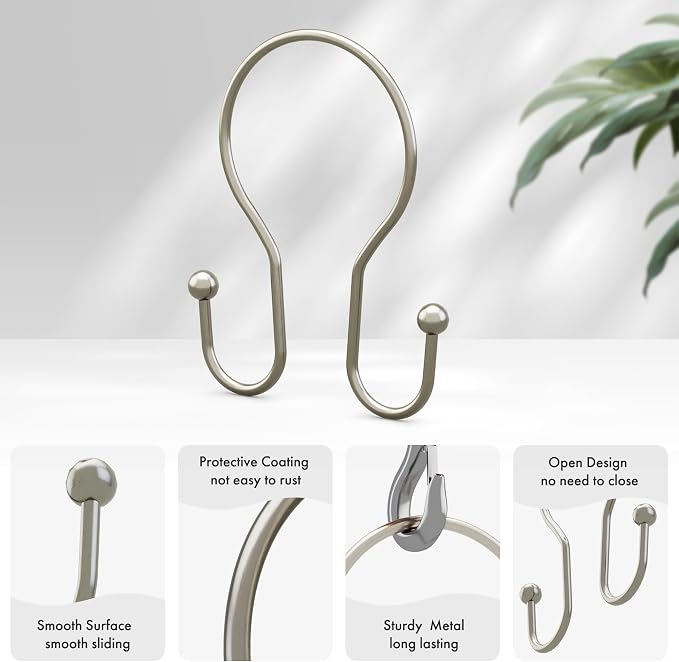 AmazerBath Shower Curtain Hooks Brushed Nickel Shower Curtain Rings, Simple - Image 2