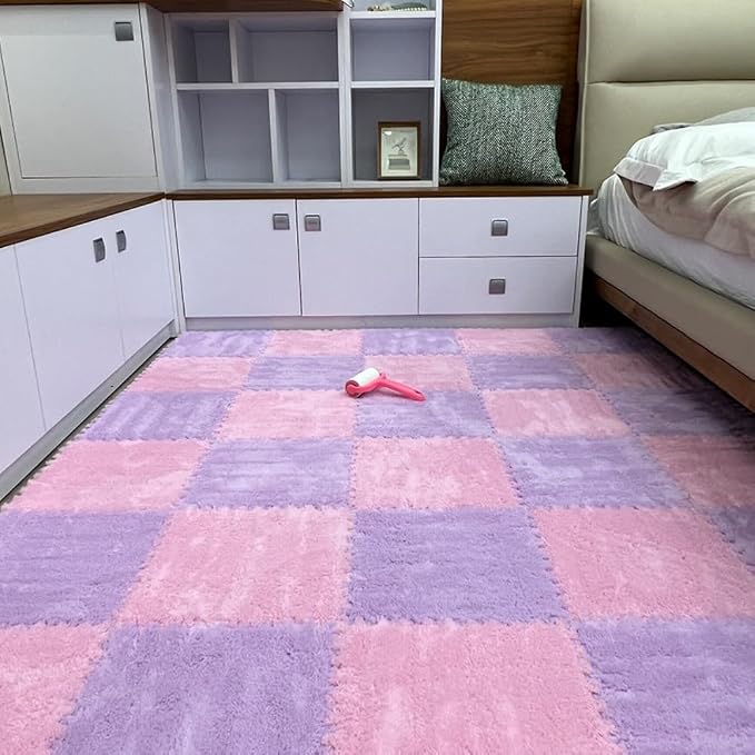 12Pcs Interlocking Carpet Tiles, Fluffy Play Mat Floor Tiles Thick Padded - Image 7