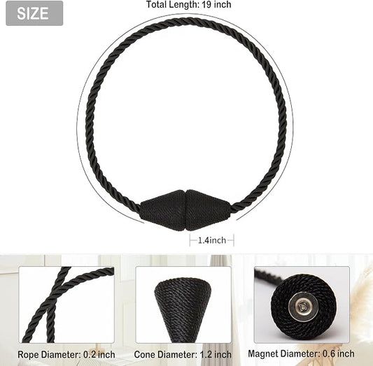 Magnetic Curtain Tiebacks 4 Pack Outdoor Rope Curtain Tie Backs Decorative - Image 2