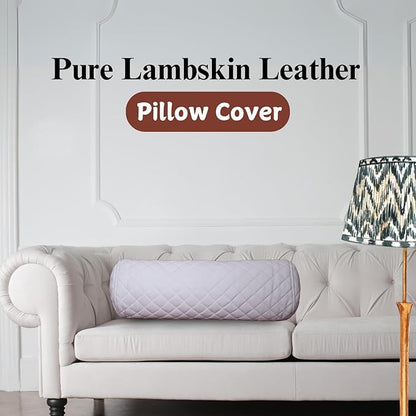 Neck Roll Pillow Cushion Cover, 24x6 Inch Full Moon Round Bolster Pillow Case, Cylinder Soft Lambskin Leather Pillowcase for Head, Spine & Neck Support During Sleep - Quilted White Pack of 2