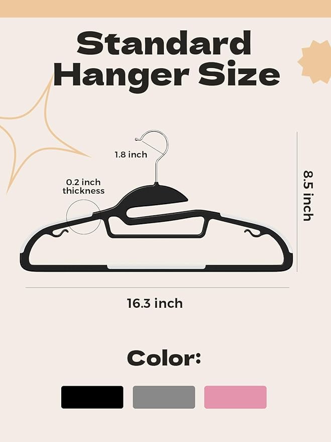 HOUSE DAY Black Plastic Hangers 50 Pack, Slim Space Saving, Non Slip Hangers - Image 8