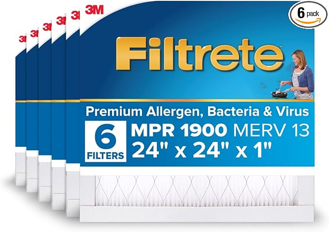 Filtrete 24x24x1 AC Furnace Air Filter, MERV 13, MPR 1900, Premium Allergen by Filtrete