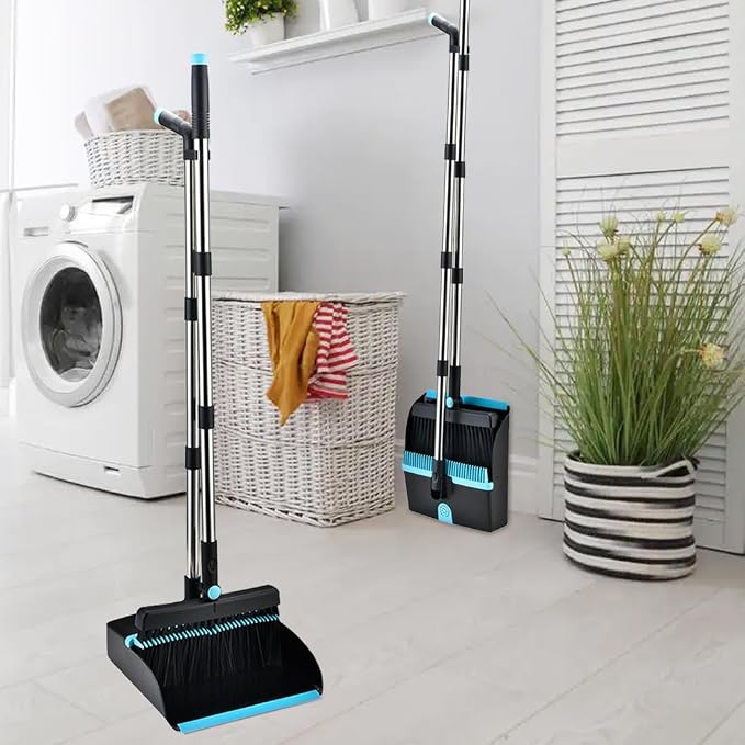 Broom and Dustpan Set for Home, Long Handle Dust Pan and Broom Combo for Indoor - Image 2
