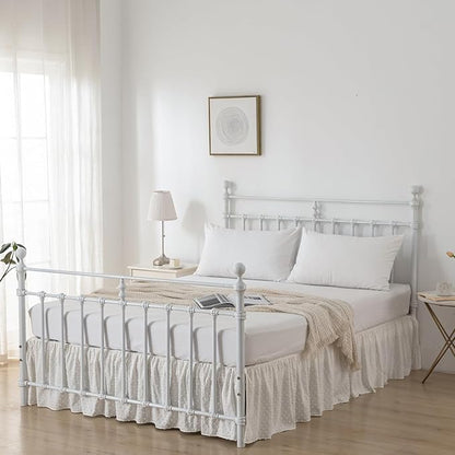 Tufted Dot Bed Skirt Full Size Ruffled Bed Skirt with Split Corners, 18 Inch Drop Dust Ruffle Bed Skirts with Platform, Ivory
