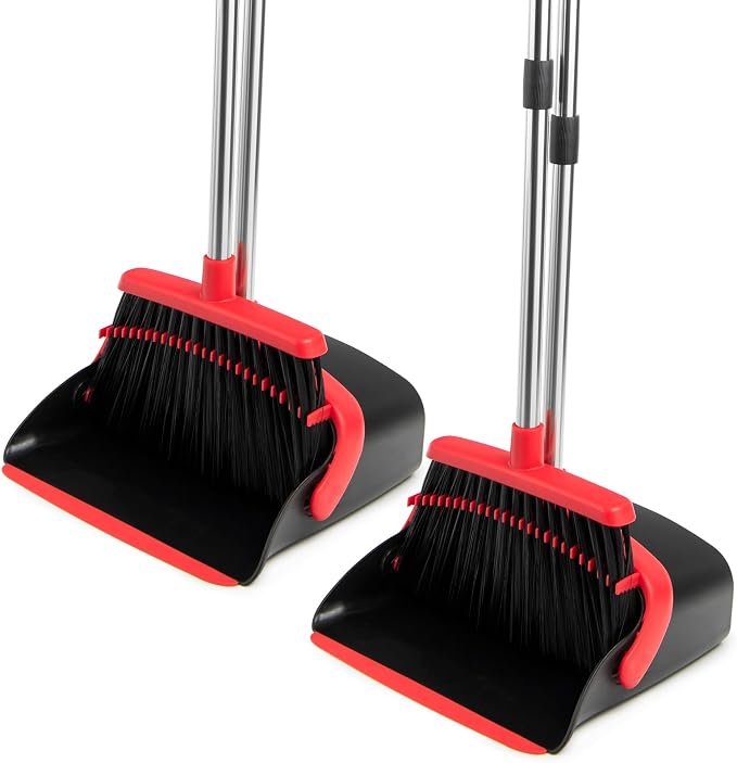 Broom and Dustpan Set with Long Handle, Heavy Dust Broom and Dustpan Combo by XXFLOWER