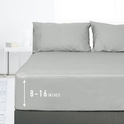 Sunflower Full Fitted Sheet, 1-Piece Deep Pocket Fitted Bottom Sheet 16", 100% Cotton Sateen Soft Breathable, Silver Gray