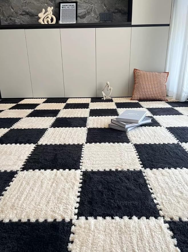 12Pcs Interlocking Carpet Tiles, Fluffy Play Mat Floor Tiles Thick Padded - Image 7