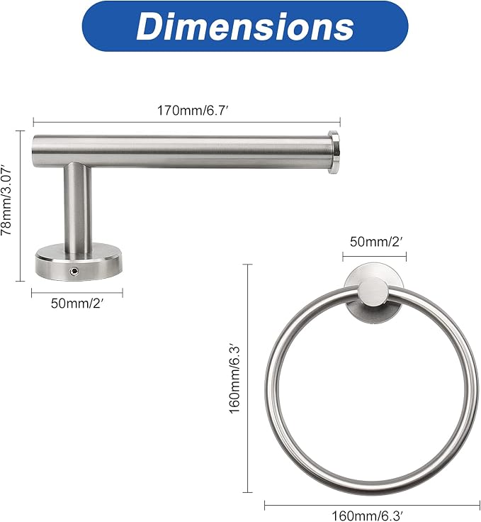 NearMoon 2 Pieces Bathroom Hardware Accessories, Towel Ring and Toilet Paper - Image 4