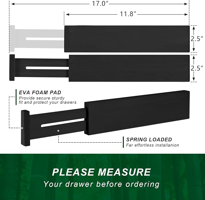 4 Pack Bamboo Drawer Dividers, Adjustable Length from 12 Inch to 17 Inch - Image 5