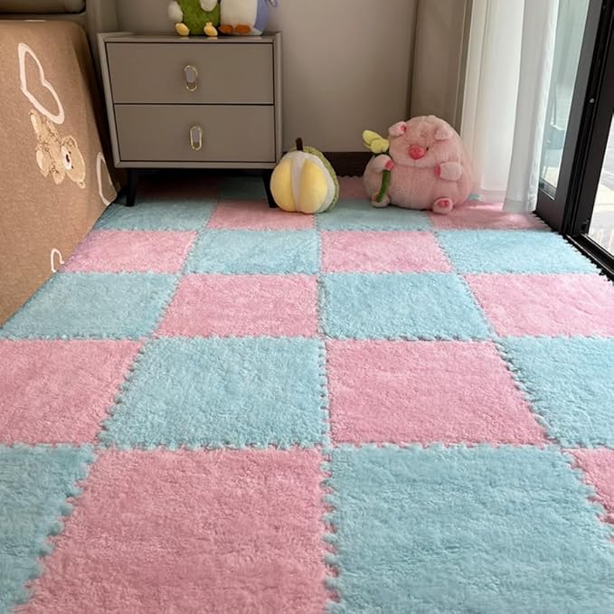12Pcs Interlocking Carpet Tiles, Fluffy Play Mat Floor Tiles Thick Padded by Unknown