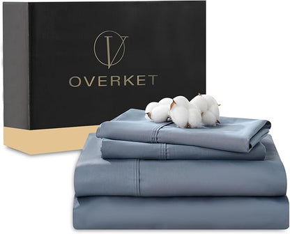 1000 Thread Count Egyptian Cotton Sheets Queen Size Set 4PCS Sateen Weave Soft Breathable 16-Inch Deep Pocket（Queen,Dusty Blue）