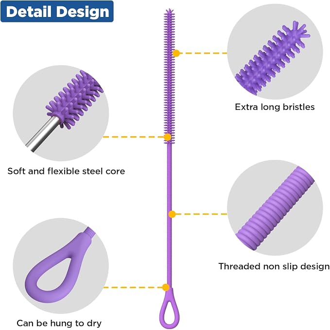 YOTIME Silicone Straw Cleaner Brush, Non-slip Handle Soft and Bendable - Image 3