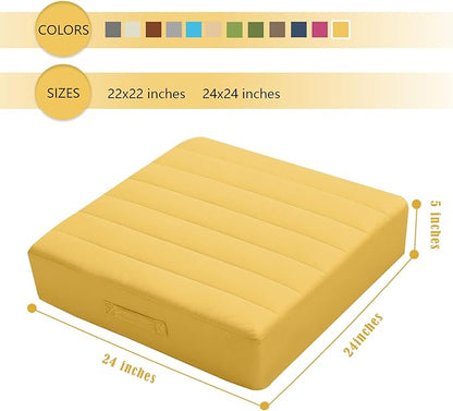 MeMoreCool Large Square Floor Pillow, Yellow Meditation Cushion with Thick Foam and Soft Tufted Washable Cover, Big Floor Seat for Adults, Kids, Sitting, and Yoga, 24-Inch
