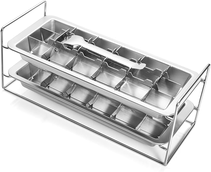 Stainless Steel Ice Cube Tray 2 Pack, 36 Large Cube Slots. Plastic Free Eco by lycss