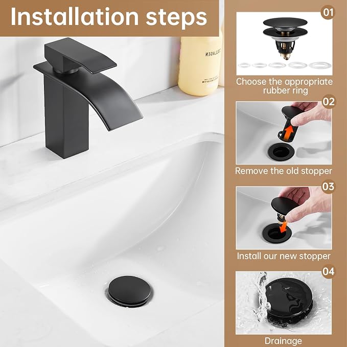 Fransiton Universal Bathroom Sink Drain Stopper, Big-Cap Pop-up Drain Fits 1.1" - Image 4