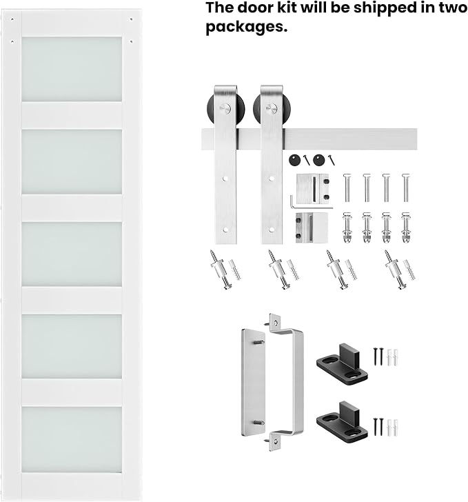 24'' x 84'' Glass Barn Door and 5 Ft Brushed Nickel Hardware Kit Included - Image 6