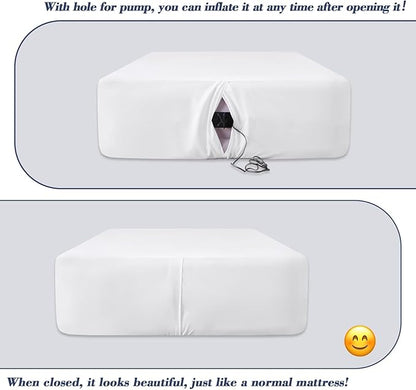 Air Mattress Sheet Set for 16-24 Inch Air Beds Queen Size,Deep Pocket Fitted Sheet with Inflation Opening,Soft & Breathable, for Guests, Camping, RVs, Includes Pillowcase Flat Sheet Fitted Sheet,White